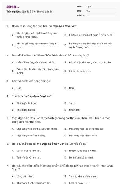 Trắc nghiệm: Đập đá ở Côn Lôn có đáp án