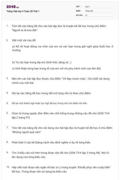 Tiếng Việt lớp 4 Tuần 28 Tiết 1