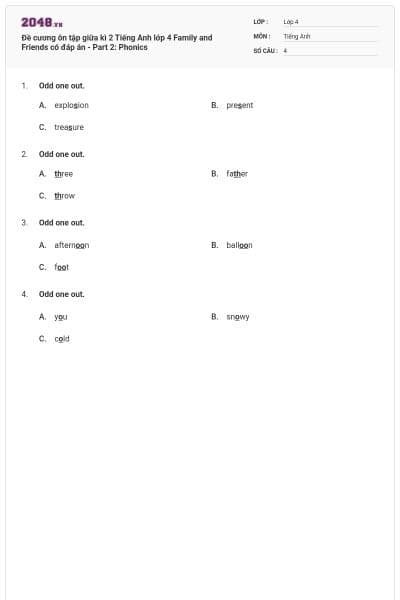 Đề cương ôn tập giữa kì 2 Tiếng Anh lớp 4 Family and Friends có đáp án - Part 2: Phonics