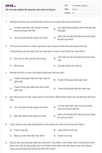 40+ câu trắc nghiệm Kỹ năng làm việc nhóm có đáp án