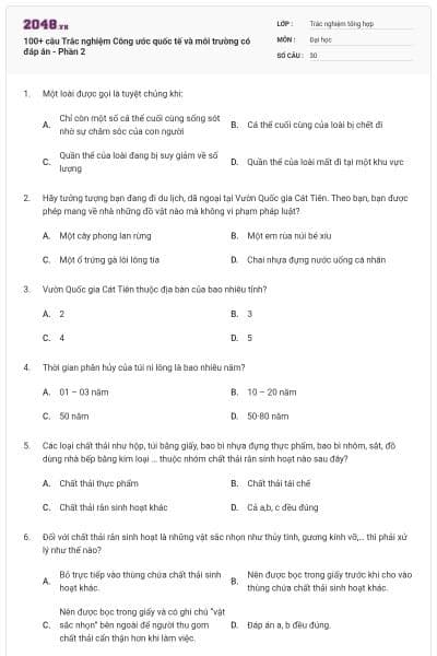 100+ câu Trắc nghiệm Công ước quốc tế và môi trường có đáp án - Phần 2