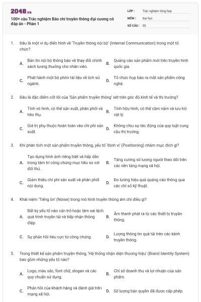 100+ câu Trắc nghiệm Báo chí truyền thông đại cương có đáp án - Phần 1