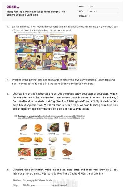 Tiếng Anh lớp 6 Unit 5 Language focus trang 50 - 51 - Explore English 6 Cánh diều