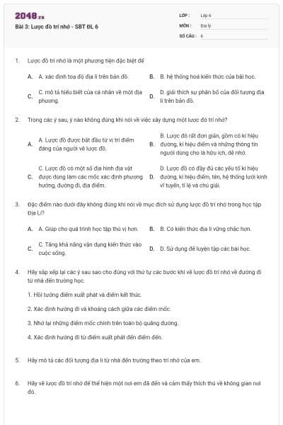 Bài 3: Lược đồ trí nhớ - SBT ĐL 6