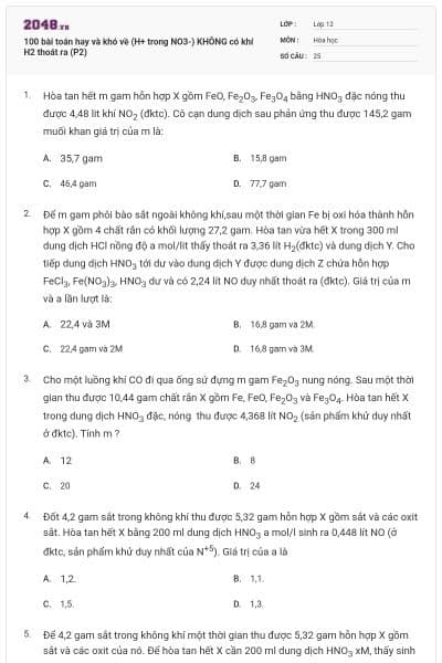100 bài toán hay và khó về (H+ trong NO3-) KHÔNG có khí H2 thoát ra (P2)