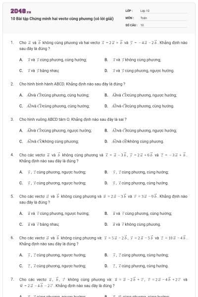 10 Bài tập Chứng minh hai vectơ cùng phương (có lời giải)