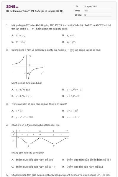 Đề thi thử môn Toán THPT Quốc gia có lời giải (Đề 10)