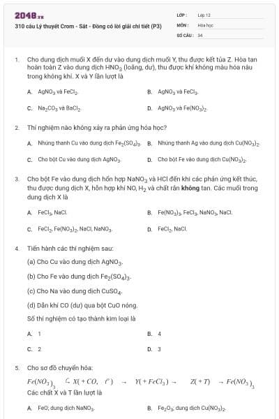 310 câu Lý thuyết Crom - Sắt - Đồng có lời giải chi tiết (P3)
