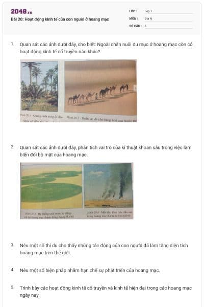 Bài 20: Hoạt động kinh tế của con người ở hoang mạc