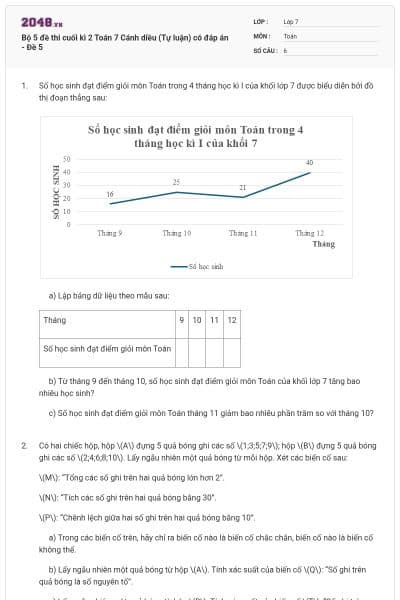 Bộ 5 đề thi cuối kì 2 Toán 7 Cánh diều (Tự luận) có đáp án - Đề 5