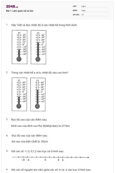 Bài 1: Làm quen với số âm