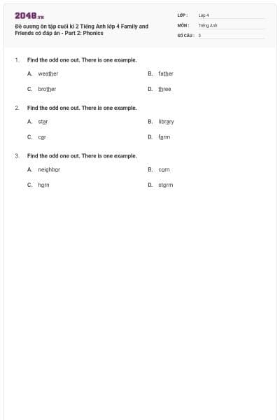 Đề cương ôn tập cuối kì 2 Tiếng Anh lớp 4 Family and Friends có đáp án - Part 2: Phonics