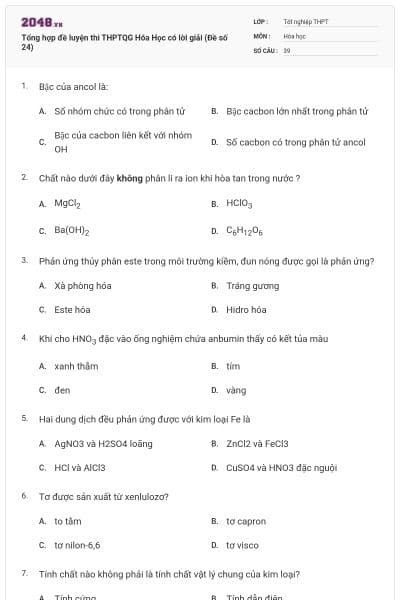 Tổng hợp đề luyện thi THPTQG Hóa Học có lời giải (Đề số 24)