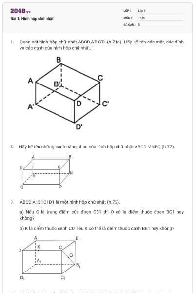 Bài 1: Hình hộp chữ nhật