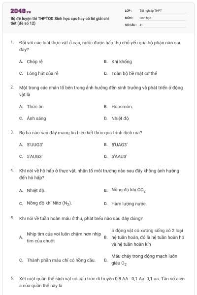 Bộ đề luyện thi THPTQG Sinh học cực hay có lời giải chi tiết (đề số 12)
