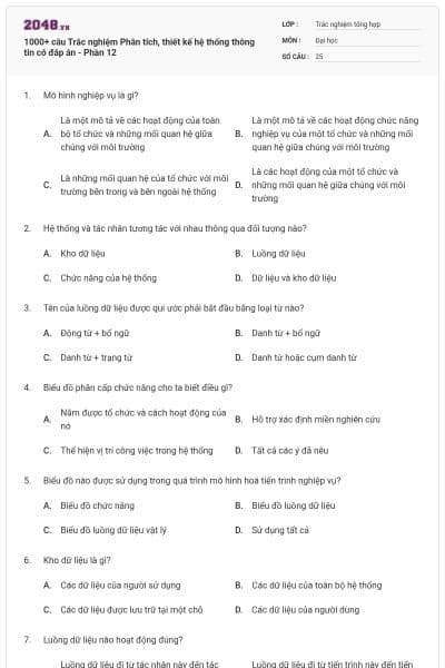 1000+ câu Trắc nghiệm Phân tích, thiết kế hệ thống thông tin có đáp án - Phần 12