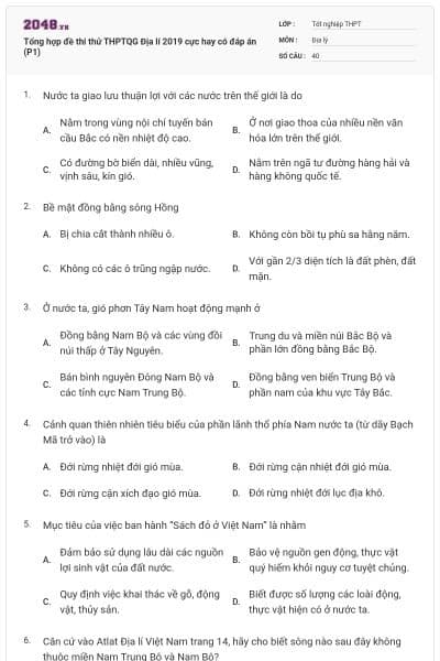 Tổng hợp đề thi thử THPTQG Địa lí 2019 cực hay có đáp án (P1)