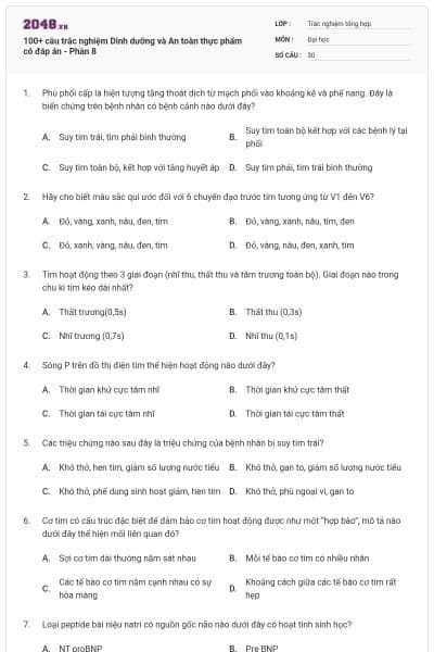 100+ câu trắc nghiệm Dinh dưỡng và An toàn thực phẩm có đáp án - Phần 8