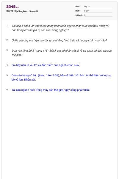 Bài 29: Địa lí ngành chăn nuôi