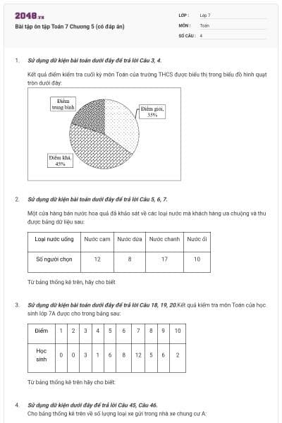 Bài tập ôn tập Toán 7 Chương 5 (có đáp án)