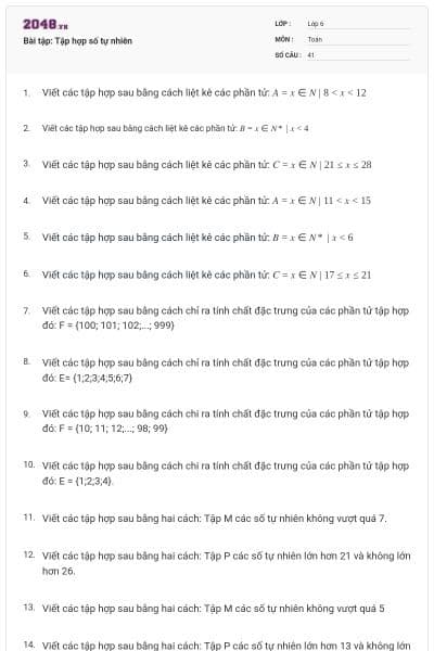 Bài tập: Tập hợp số tự nhiên