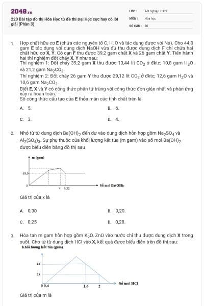 220 Bài tập đồ thị Hóa Học từ đề thi Đại Học cực hay có lời giải (Phần 3)