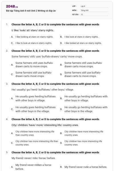 Bài tập Tiếng Anh 8 mới Unit 2 Writing có đáp án