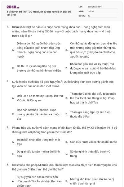 8 Đề luyện thi THPTQG môn Lịch sử cức hay có lời giải chi tiết (P5)