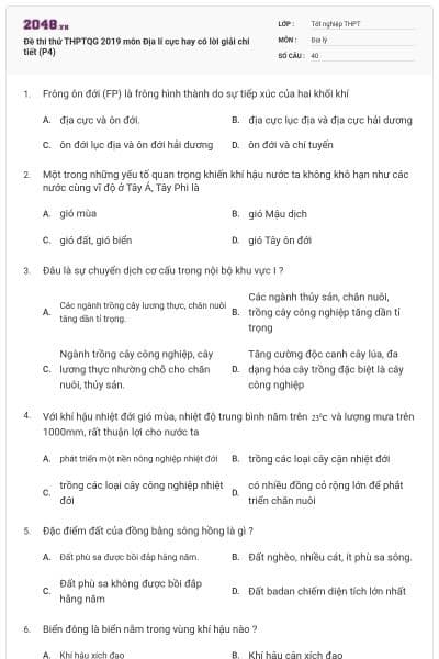 Đề thi thử THPTQG 2019 môn Địa lí cực hay có lời giải chi tiết (P4)