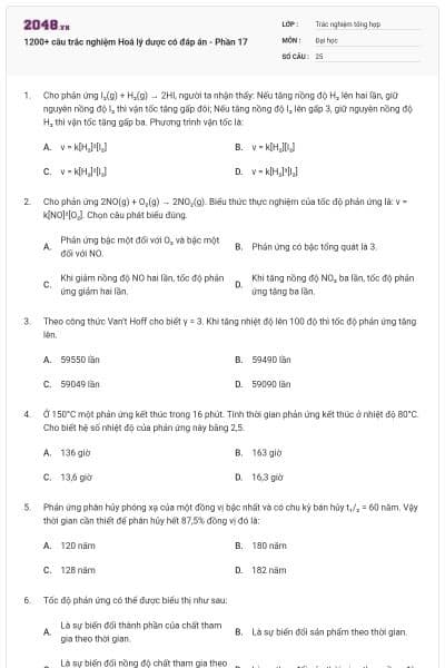 1200+ câu trắc nghiệm Hoá lý dược có đáp án - Phần 17