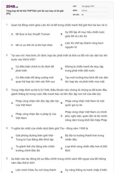 Tổng hợp đề thi thử THPTQG Lịch Sử cực hay có lời giải (P6)