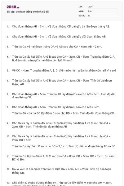 Bài tập: Vẽ đoạn thẳng cho biết độ dài