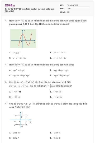 Đè thi thử THPTQG môn Toán cực hay mới nhất có lời giải (đề số 14)