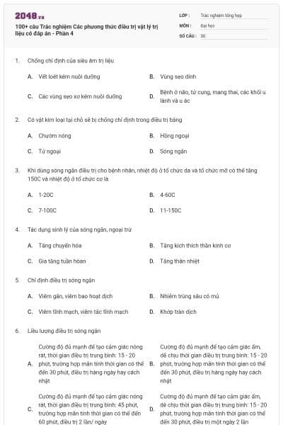 100+ câu Trắc nghiệm Các phương thức điều trị vật lý trị liệu có đáp án - Phần 4
