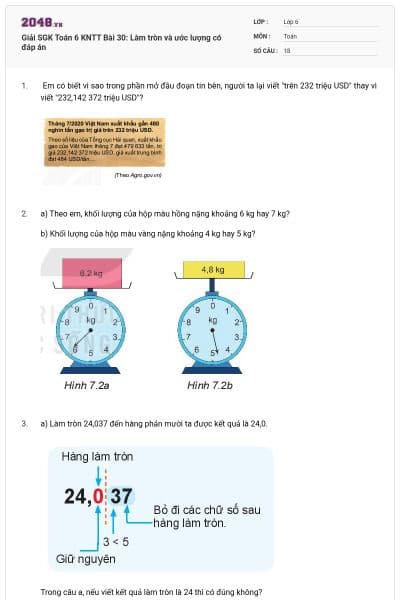 Giải SGK Toán 6 KNTT Bài 30: Làm tròn và ước lượng có đáp án