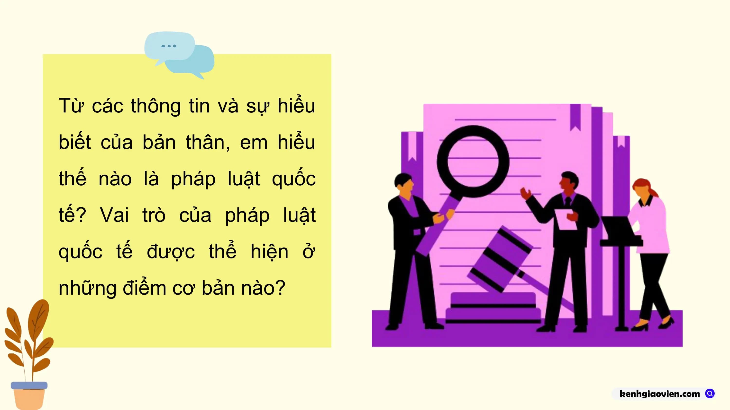 Từ các thông tin và sự hiểu
biết của bản thân, em hiểu
thế nào là pháp luật quốc
tế? Vai trò của pháp luật
quốc tế được thể hiện ở
những điểm cơ bản nào?
