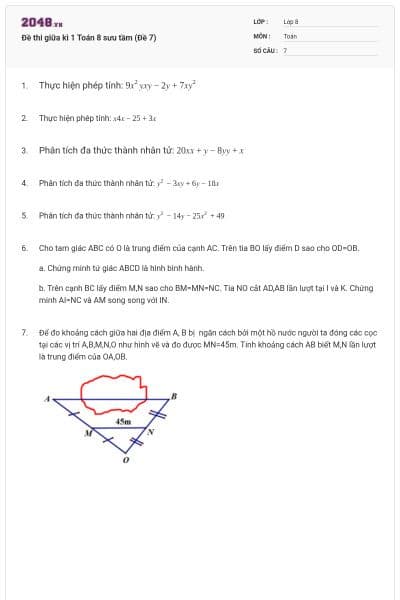 Đề thi giữa kì 1 Toán 8 sưu tầm (Đề 7)