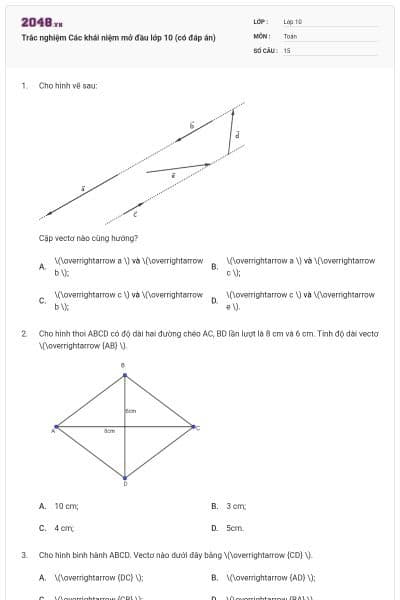 Trắc nghiệm Các khái niệm mở đầu lớp 10 (có đáp án)