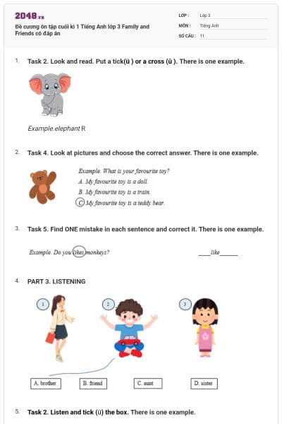 Đề cương ôn tập cuối kì 1 Tiếng Anh lớp 3 Family and Friends có đáp án