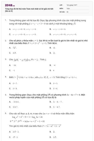 Tổng hợp đề thi thử môn Toán mới nhất có lời giải chi tiết (Đề số 4)