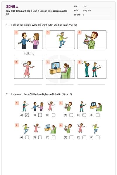 Giải SBT Tiếng Anh lớp 3 Unit 8 Lesson one: Words có đáp án