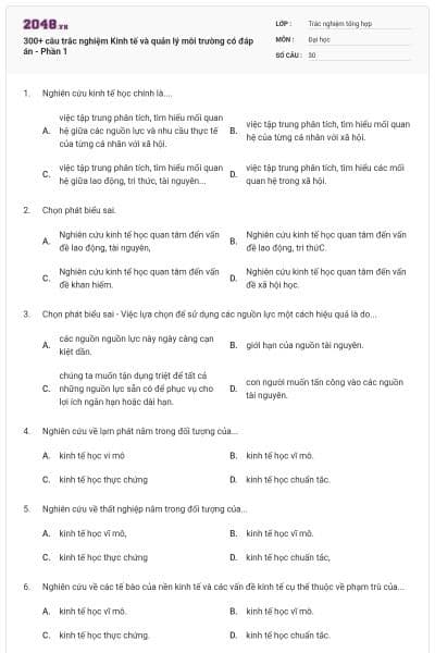 300+ câu trắc nghiệm Kinh tế và quản lý môi trường có đáp án - Phần 1