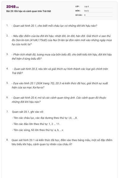 Bài 20: Khí hậu và cảnh quan trên Trái Đất