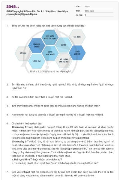 Giải Công nghệ 9 Cánh diều Bài 4.  Lí thuyết cơ bản về lựa chọn nghề nghiệp có đáp án