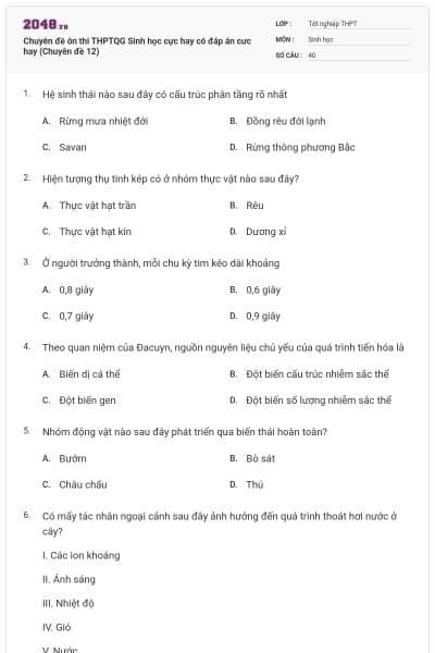 Chuyên đề ôn thi THPTQG Sinh học cực hay có đáp án cưc hay (Chuyên đề 12)