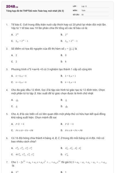 Tổng hợp đề thi THPTQG môn Toán hay, mới nhất (đề 3)