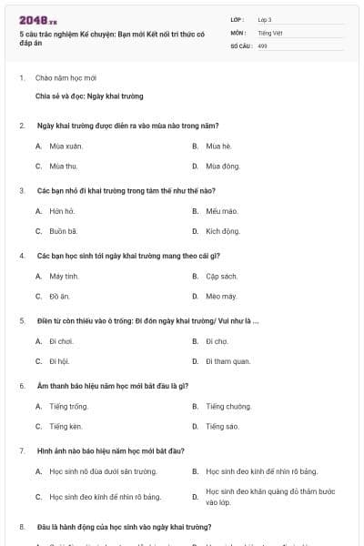 5 câu trắc nghiệm Kể chuyện: Bạn mới Kết nối tri thức có đáp án