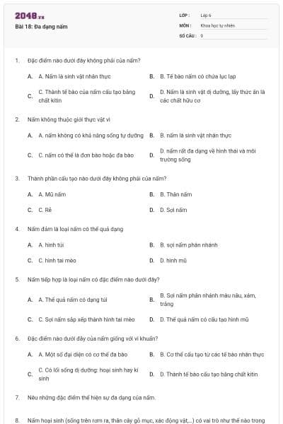 Bài 18: Đa dạng nấm