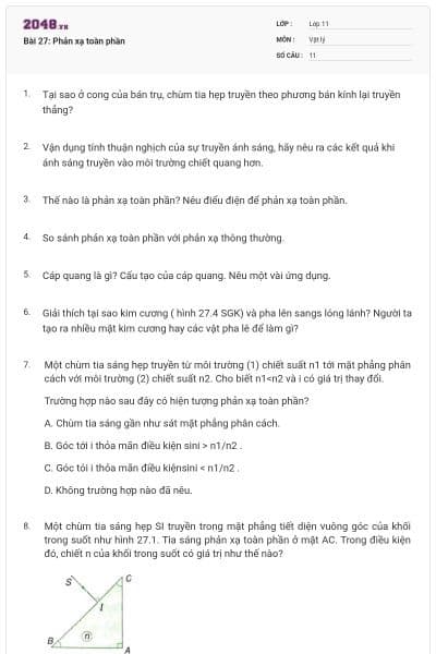 Bài 27: Phản xạ toàn phần
