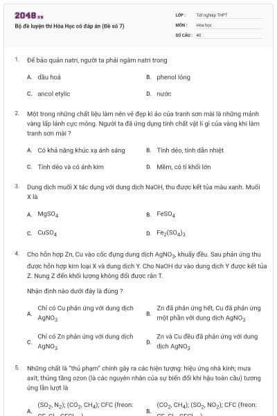 Bộ đề luyện thi Hóa Học có đáp án (Đề số 7)
